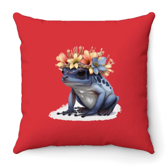 Cute Poison Dart Frog Flower Crown Amphibian Lover Throw Pillows