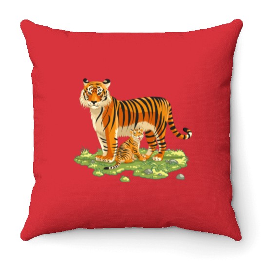 Mother And Son Tiger Throw Pillows