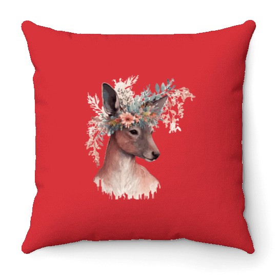 Cute Kangaroo Flower Crown Floral Kangaroo Lover Throw Pillows