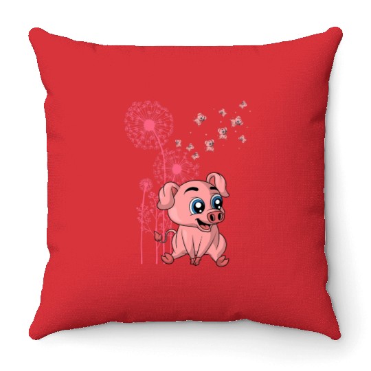 Dandelion Piglet Farm Animal Lover Farmer Cute Pig Throw Pillows