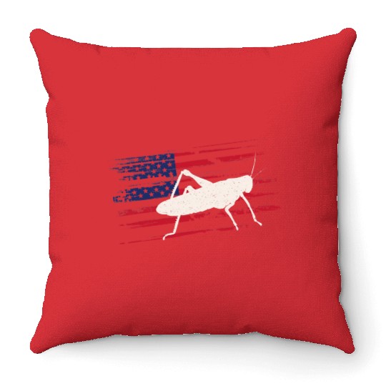 Grasshopper US American Flag Katydid 4th Of July U Throw Pillows