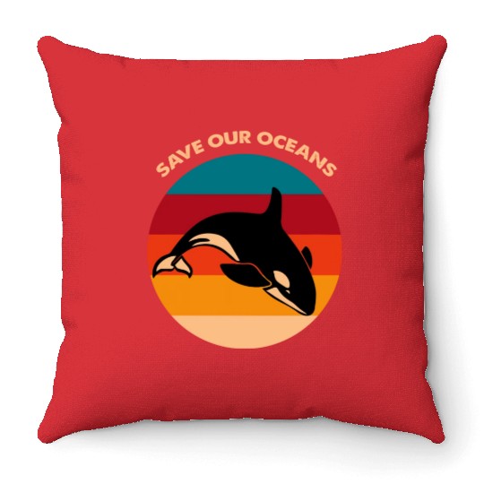 Save Our Oceans Wildlife Orca Whale Climate Change Throw Pillows