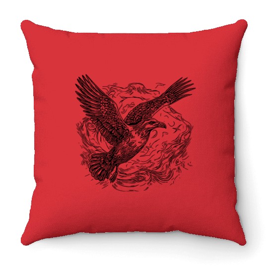 Flying Seagull Over The Water Cloud Throw Pillows