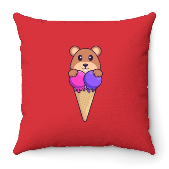 Cute Squirrel With Sweet Ice Cream Throw Pillows