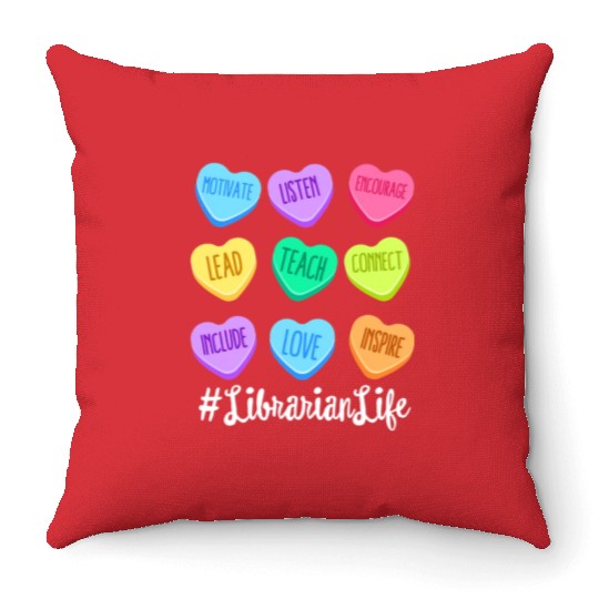 Librarian Life Teacher Valentines Day Pastel Candy Throw Pillows
