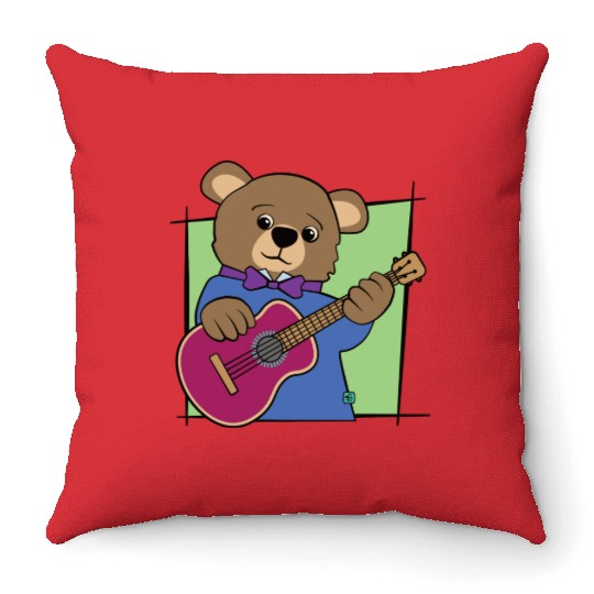 Bear Cub Guitar Music Throw Pillows