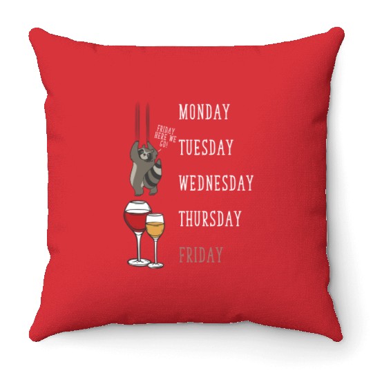 Raccoon Wine Lover Funny Weekend Party Throw Pillows