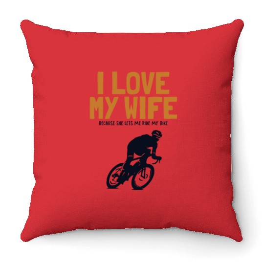 I love my Wife Cyclist Gravel City Bike Cyclist Throw Pillows