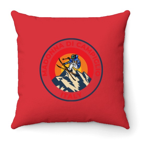 Vintage Skiing Madonna Di Campiglio Italy Sunset Throw Pillows