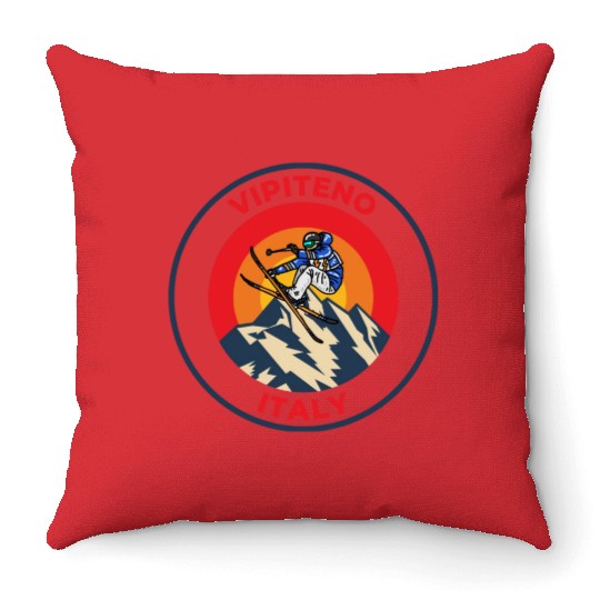 Vintage Cool Skiing in Vipiteno Italy Sunset Throw Pillows