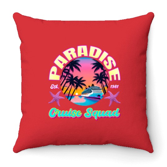 Paradise Cruise Squad: 80's Miami Cruise Ship Throw Pillows