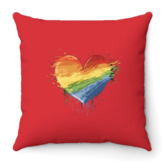 Love Conquers All: LGBTQ+ Rainbow Heart Embracing Throw Pillows
