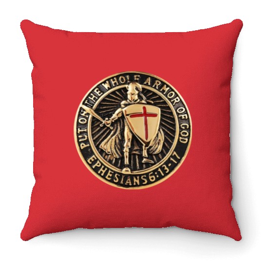 Armor Of God Christian Knight Throw Pillows
