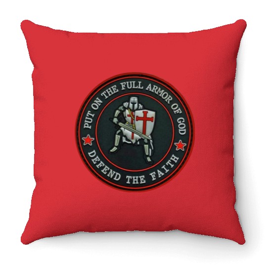 Armor Of God Defender Of Faith Throw Pillows