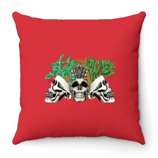 Skull Plant of the blood moon night light Throw Pillows