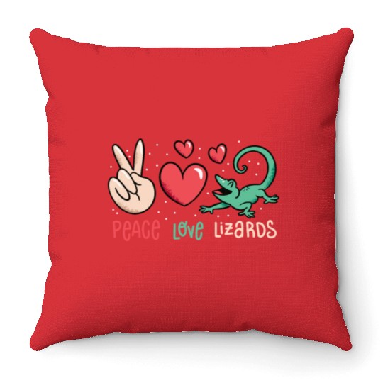 Peace love lizards cute lizard lover quote Throw Pillows