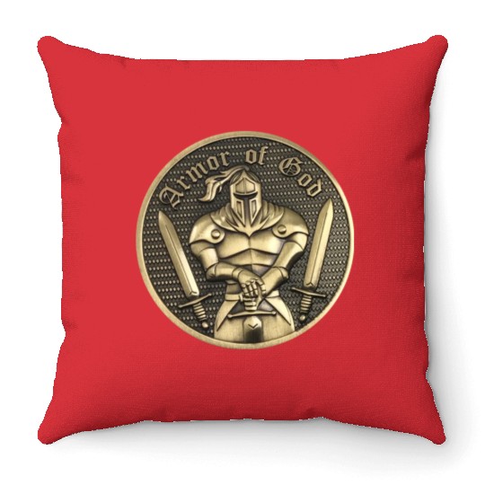 Armor of god christian knight Throw Pillows