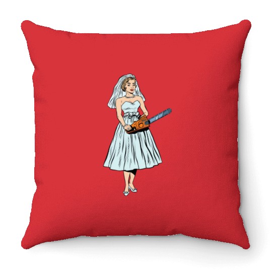 Chainsaw Bride Chainsaw Vintage Throw Pillows