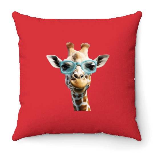 Giraffe Wearing Blue Sunglasses Wildlife Animal Throw Pillows