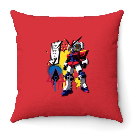 Chibi Mecha: A Cute Cyberpunk Design 10 Throw Pillows