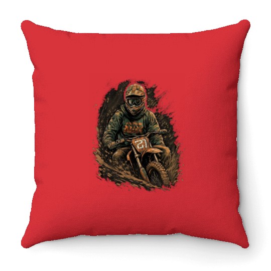 Dirt Bike Biker Stuck in Mud Offroad Rider Throw Pillows