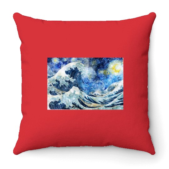 Great Wave During a Starry Night Click on Artist Throw Pillows