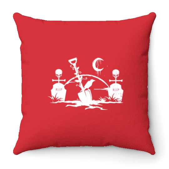 Gothic Graveyard Vintage Crow Lover Skull Fanatic Throw Pillows