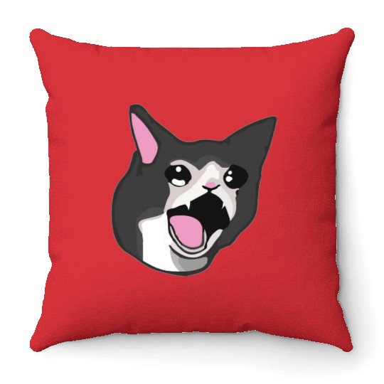 Yamero Crying Screaming Cat Meme Cute Japanese Throw Pillows
