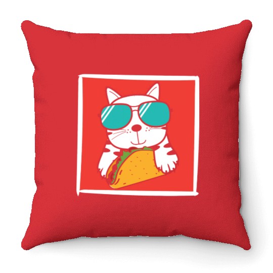 Cool Cat Taco Lover Throw Pillows