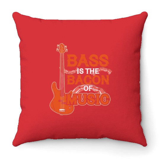 Bass Guitar Bacon Music Throw Pillows