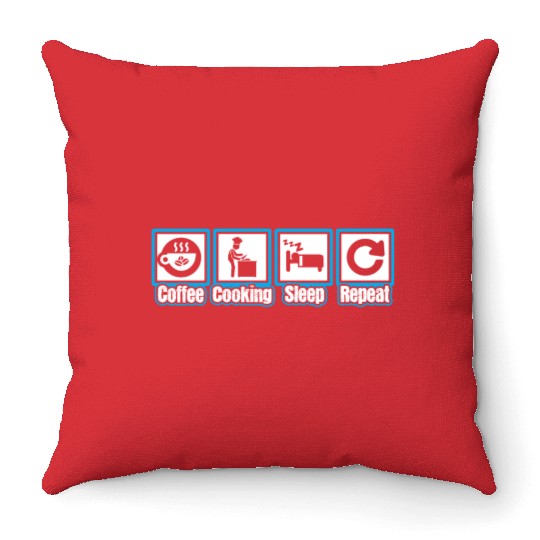 Chef Coffee Cooking Sleep Repeat Throw Pillows
