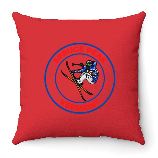 Retro Cool Skiing in Spruce Peak Vermont Souvenir Throw Pillows