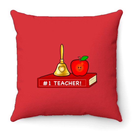 Teacher Appreciation Cute Apple And Bell With Book Throw Pillows
