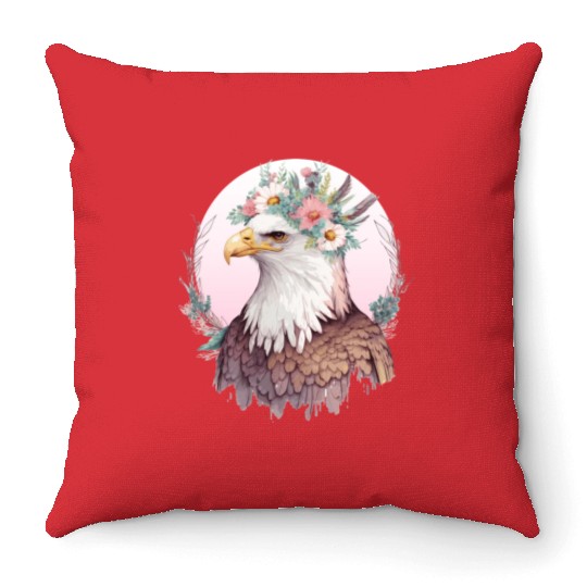 Birds Of Prey Bald Eagle Flower Crown Floral Birdi Throw Pillows