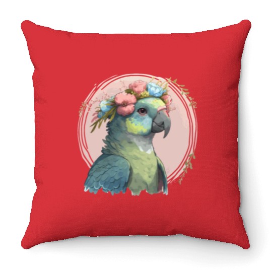 Cute Hahn's Macaw Bird Flower Crown Pet Birds Throw Pillows