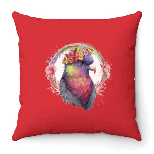 Artistic Lorykeet Parrot Red Lory Bird Flower Crow Throw Pillows
