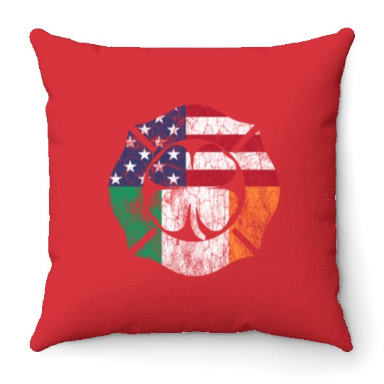 St Patricks Day Firefighter Irish American Flag Throw Pillows