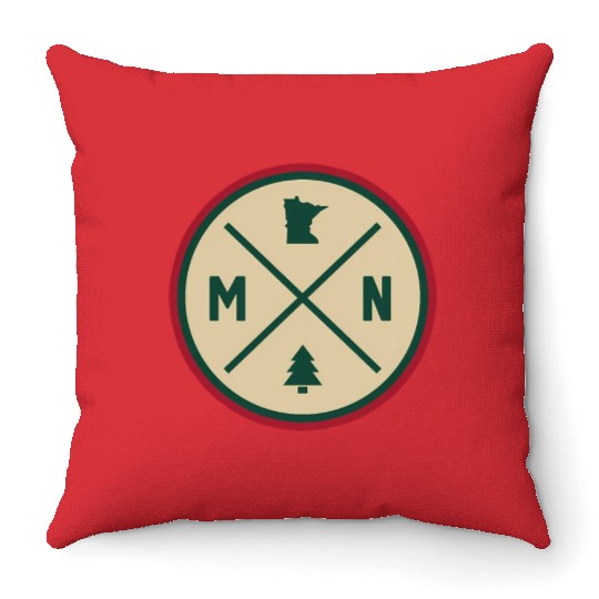 Minnesota Mn Circle Patch Red And Green Throw Pillows