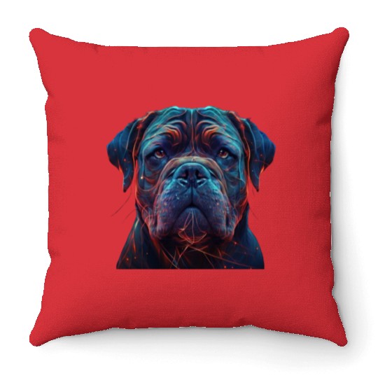 Neon Dogue de Bordeaux AI Art Throw Pillows