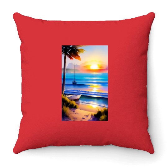 A sunrise with a seaside view-2 Throw Pillows