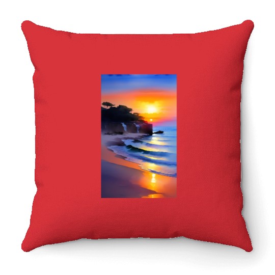 A sunrise with a seaside view Throw Pillows