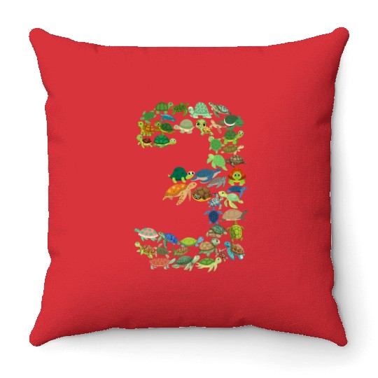 3rd Birthday Sea Turtle Tortoise Theme 3 Year Old Throw Pillows
