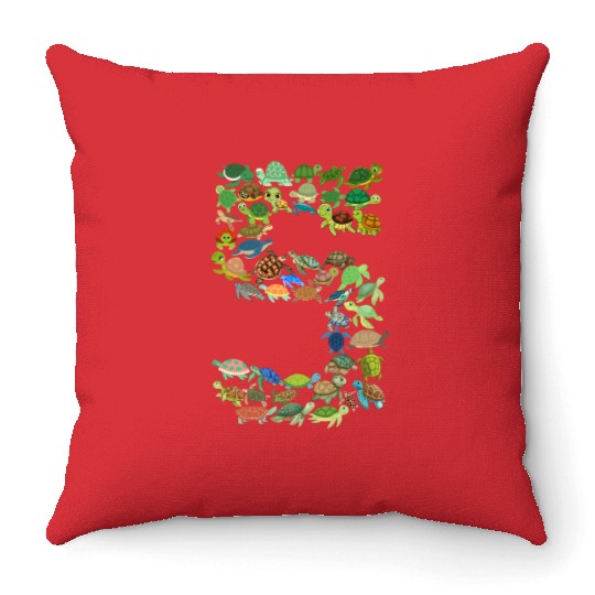 5th Birthday Sea Turtle Tortoise Theme 5 Year Old Throw Pillows