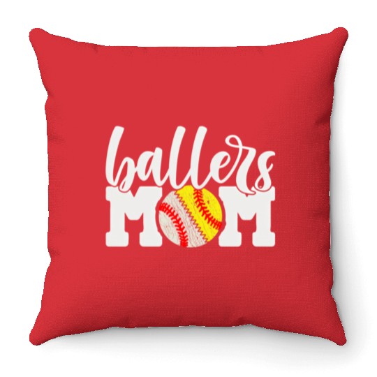 Ballers Mom Baseball Softball Cheer Mother Throw Pillows