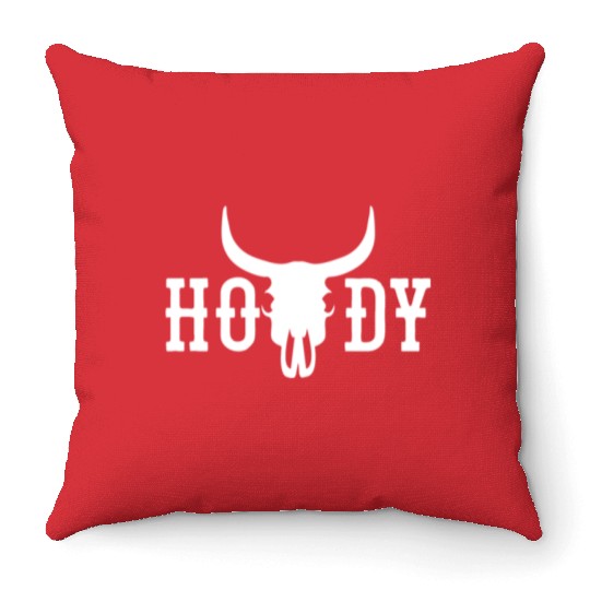Howdy Cow Skull Western Cowboy Cowgirl Rodeo Howdy Throw Pillows