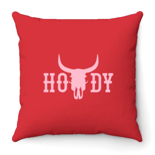 Howdy Cow Skull Western Cowboy Cowgirl Rodeo Howdy Throw Pillows