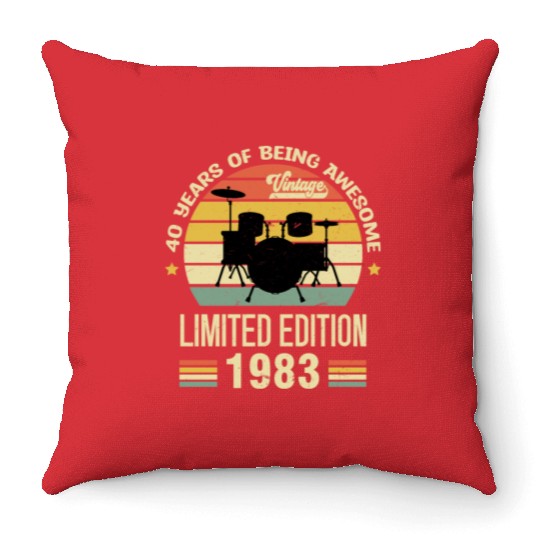 Vintage 1983 Drums 40th Birthday Drummer Throw Pillows