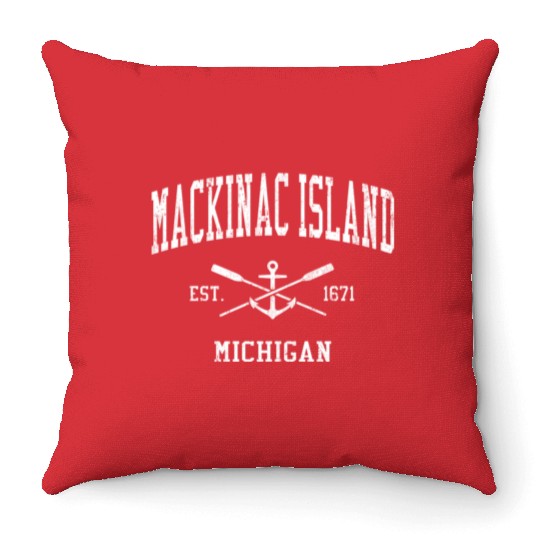 Mackinac Island Mi Crossed Oars Boat Anchor Sports Throw Pillows