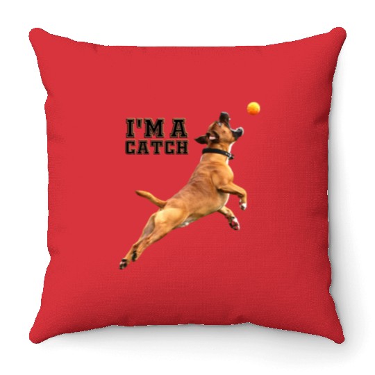 Big Dog Bull Mastiff Catching a Ball, I'm a Catch Throw Pillows