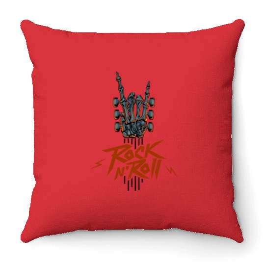 Guitar Neck Skeleton Hand Rock And Roll Guitar Throw Pillows